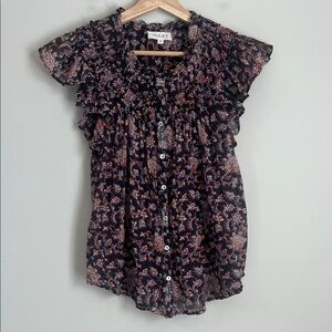 MABE Flutter Sleeve Blouse Button Up Cotton